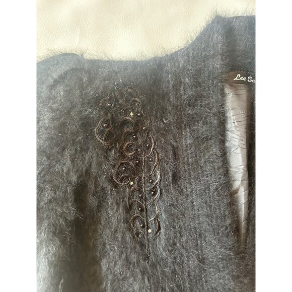 Lee Sands Black Cardigan XL (est) Angora blend Embroidered Old Money Mob Wife - Picture 12 of 13
